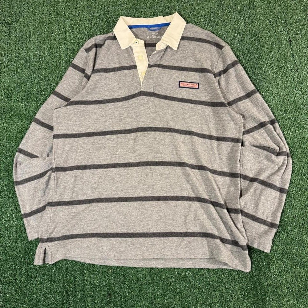 Vineyard Vines Mens Rugby Pullover Shirt Gray Striped Large 0288